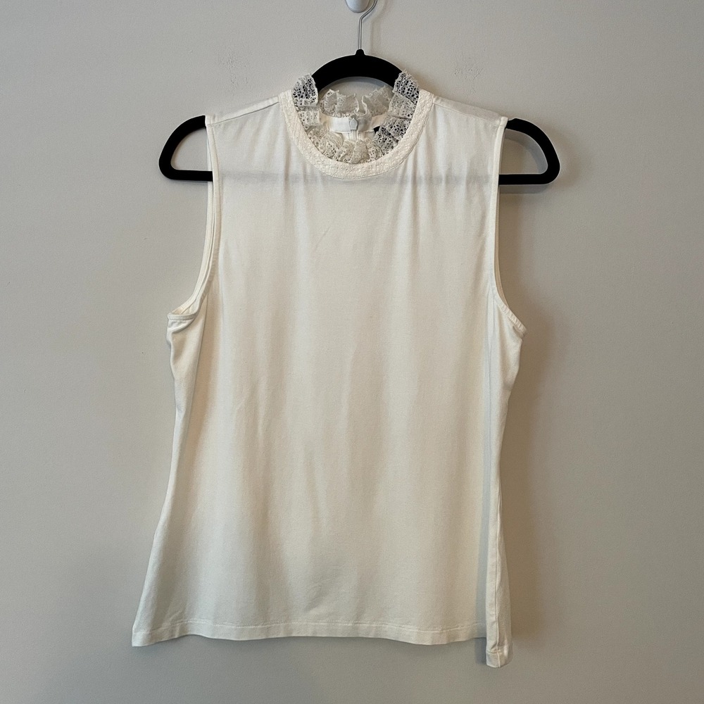 ME+EM Lace Trim Layering Tank White US 10 Stretch Zip Minimalist Capsule Basic